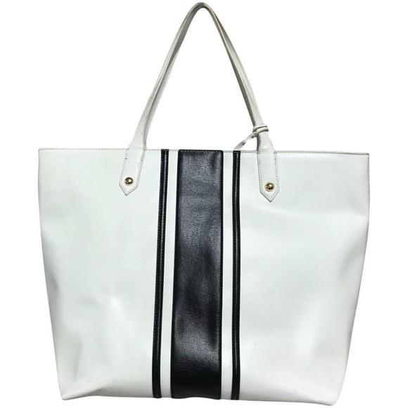 MAISON DU SAC PARIS BLACK TRIM WHITE TOTE BAG - Picture 1 of 8